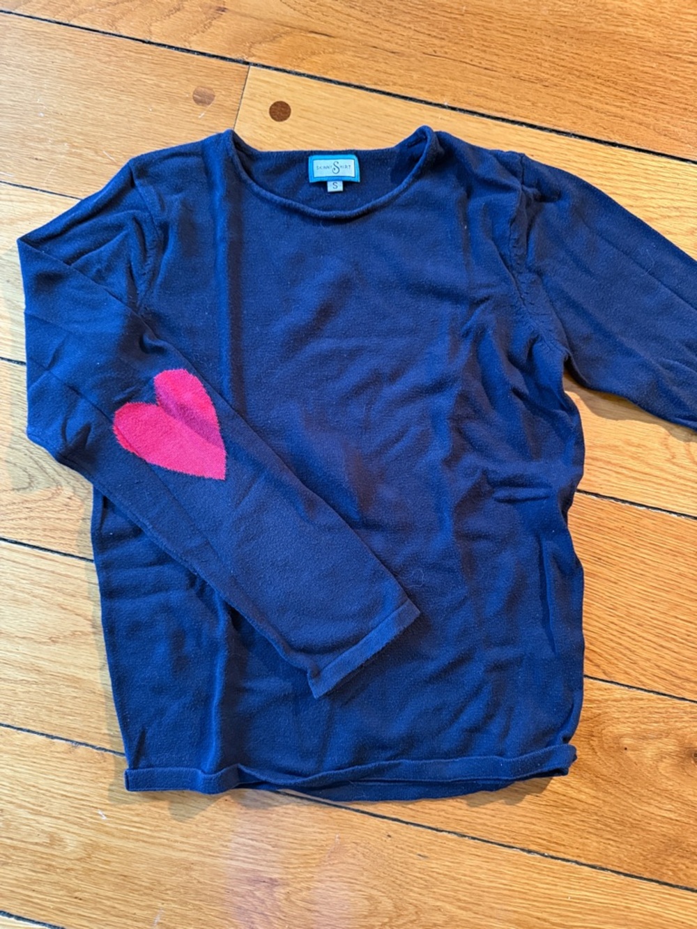 Navy Long-Sleeve Top with Pink Heart Elbow Patch